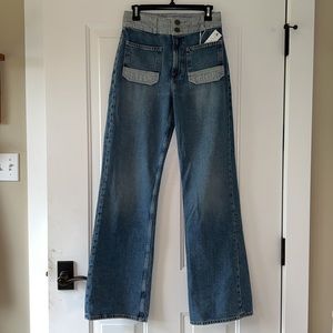 NWT Joie Gabriel Patch-Pocket Wide-Leg Blue Jeans in Thames, Women’s size 28